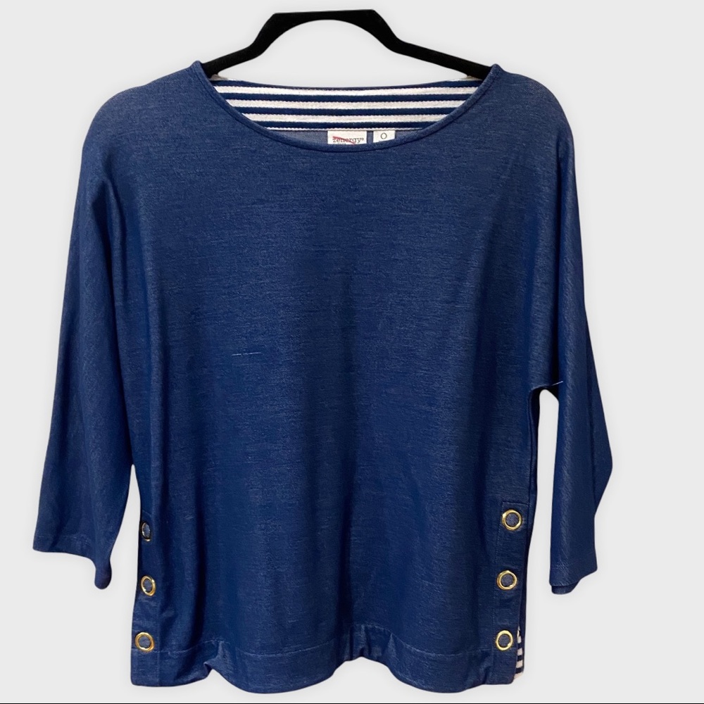 Chicos Zenergy 3/4 Sleeve Nautical Boat Neck Top (Size 0)